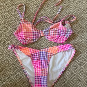 Xhilaration Pink Purple Orange Gingham Womens Two-Piece Swim Set